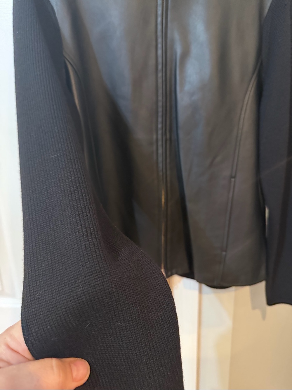 Vtg 90s Pendleton Full Zip Sweater Jacket Womens L Black Leather Merino Wool - Picture 3 of 15